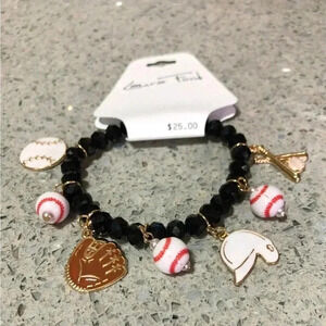 Laura Ford Baseball stretch charm bracelet - baseballs, glove & bat - OSFM